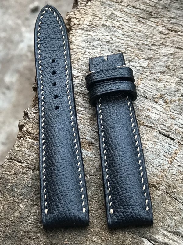 Black watch strap made from Badalassi Pullup leather with a sleek, classic design