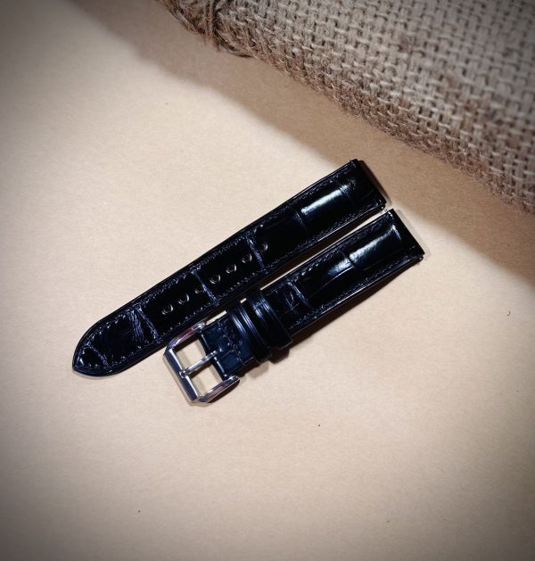 Genuine black alligator leather watch strap - Handmade luxury watch band